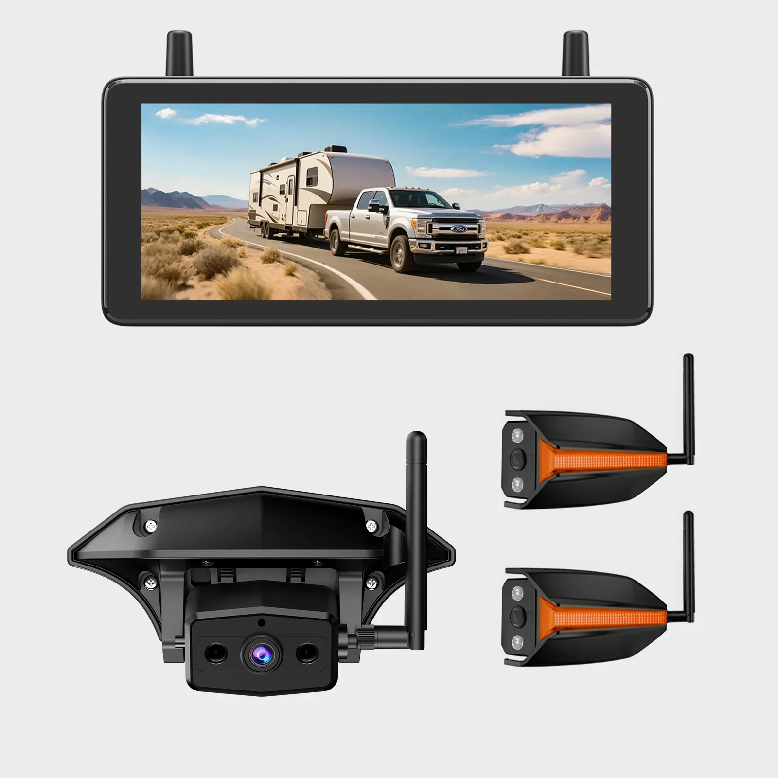 Wireless 3-Channel RV Camera System: 1080P HD Full-Time Monitoring for Driving & Reversing
