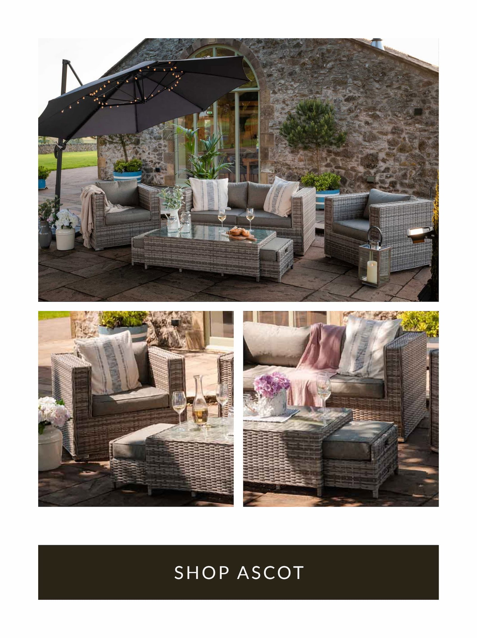 Ascot 3 Seater Rattan Garden Sofa Set in Grey - Rattan Direct