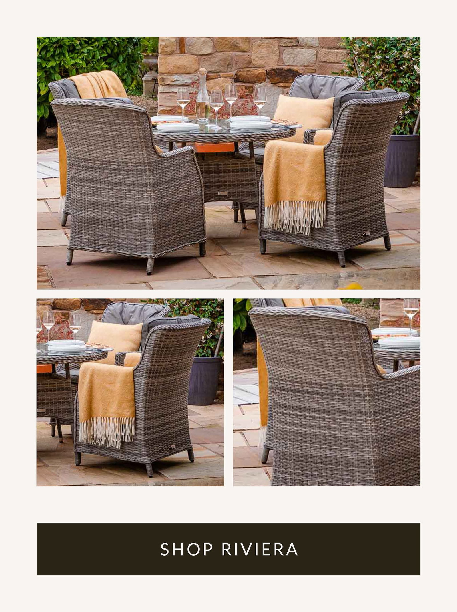 Riviera 4 Rattan Garden Chairs and Small Round Dining Table in Grey - Rattan Direct