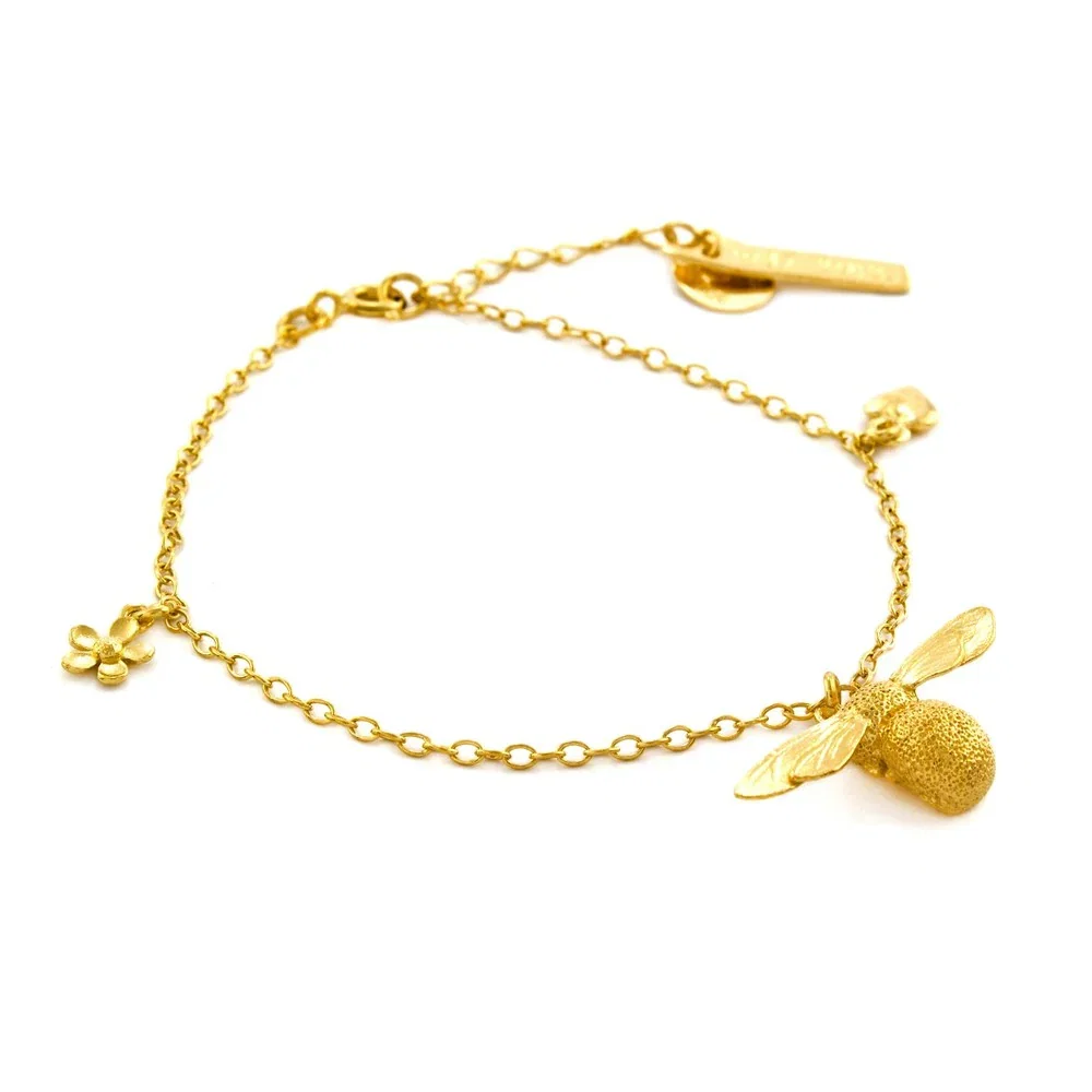 Image of Alex Monroe Baby Bee Charm Bracelet, Gold Plated