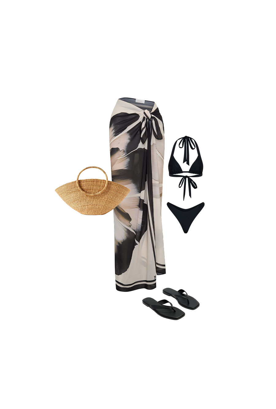 Noa Chiffon Scarf Sarong - Ivory Base Floral Print
