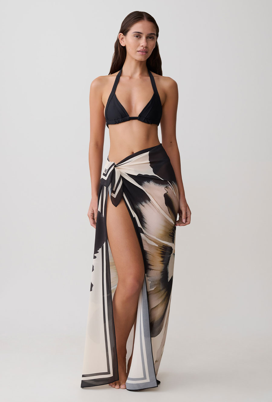Noa Chiffon Scarf Sarong - Ivory Base Floral Print