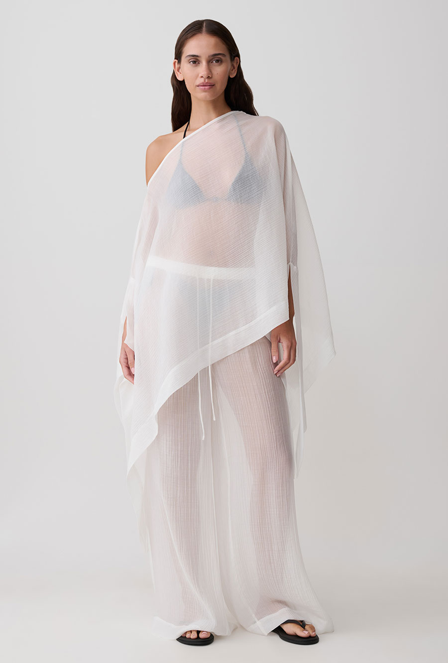 Leilani Sheer Draped Asymmetric Top - Ivory