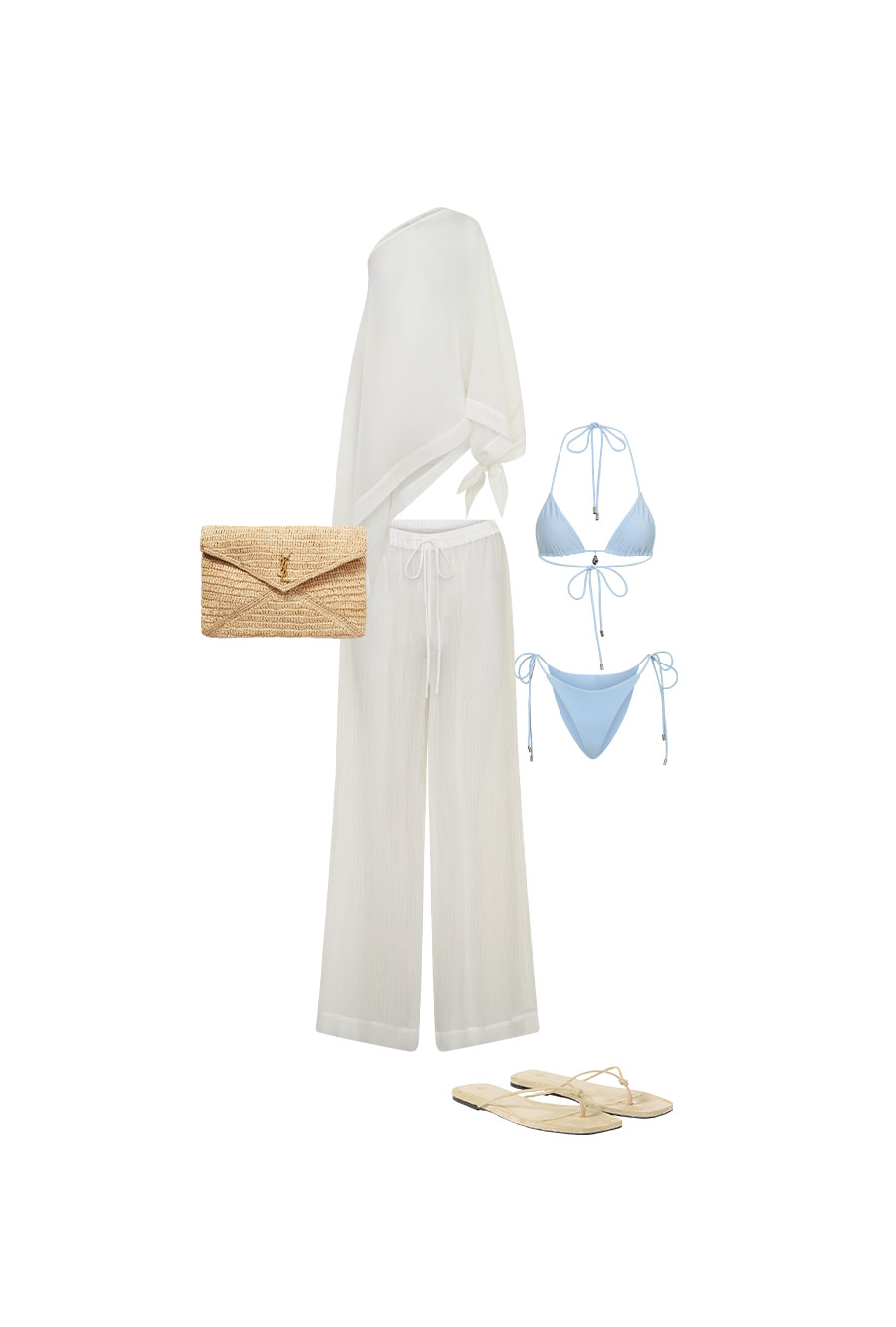 Leilani Sheer Drawstring Wide Leg Pants - Ivory