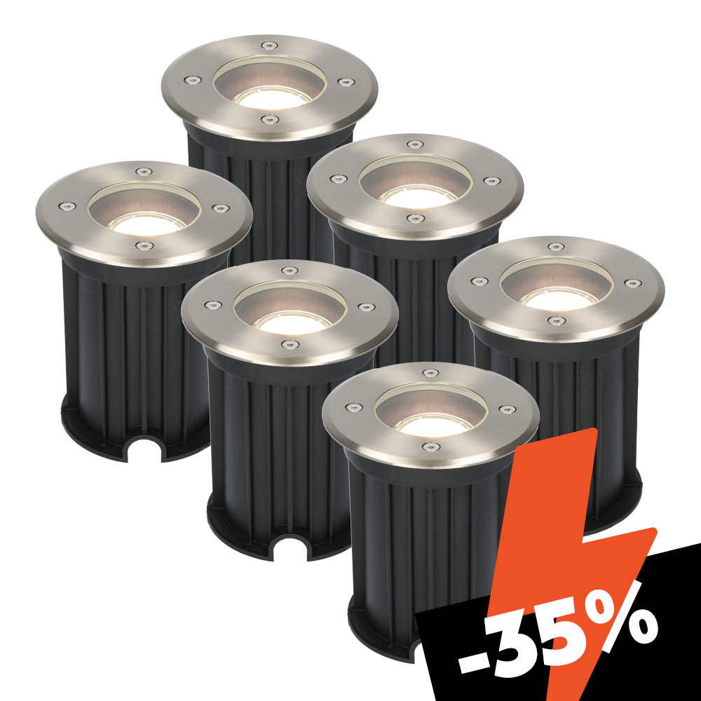 Set of 6 Maisy stainless steel inground spotlights, 4000K