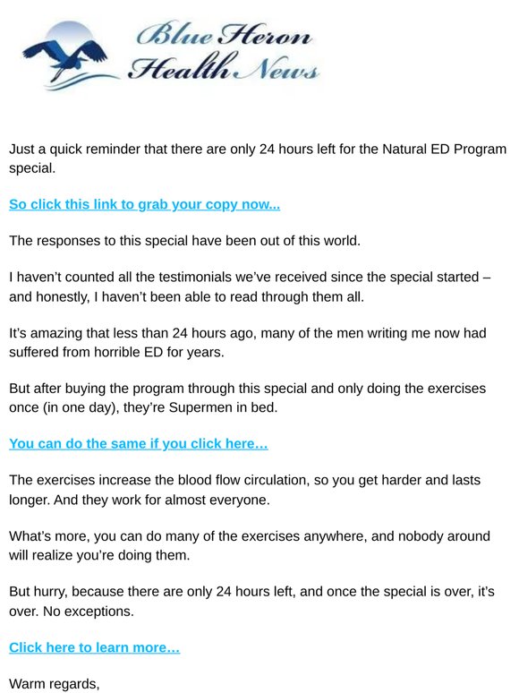 Only 24 hours left to grab the Male ED Program at a 50% discount!