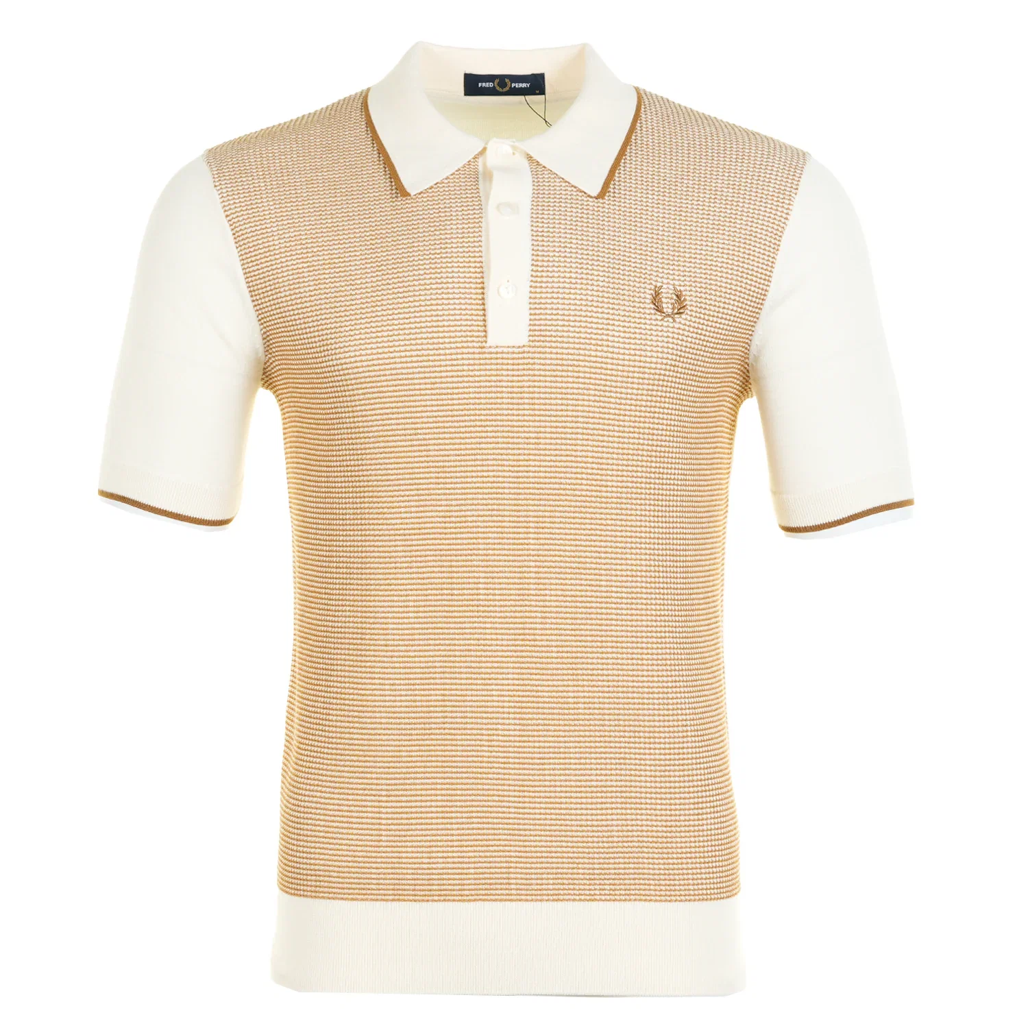 Image of FRED PERRY<BR>Tonic Waffle Knitted Polo Shirt Ecru
