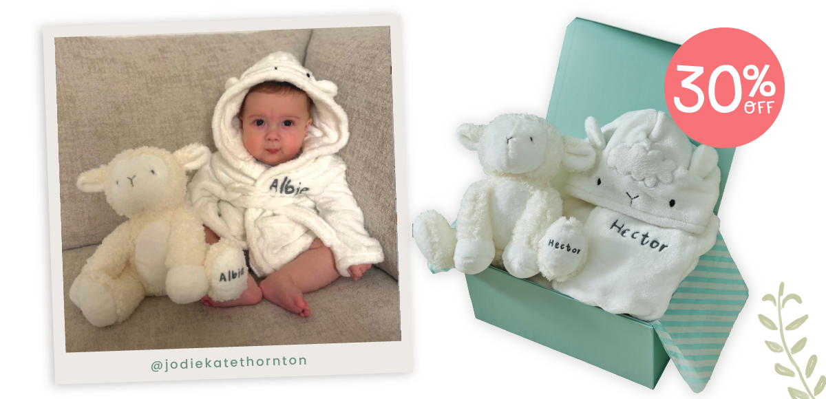 Personalised Lamb Snuggle and Cuddle Gift Set