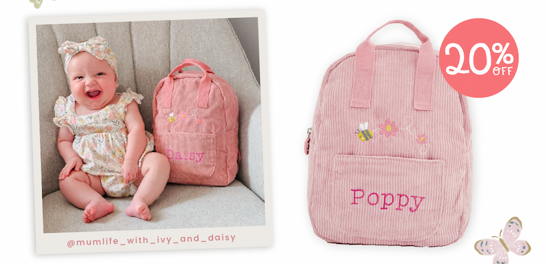 Personalised Pink Bumblebee Design Cord Mini Backpack