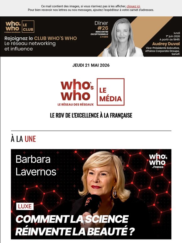 Aujourd'hui dans WHO'S WHO : Barbara Lavernos, Fatou Diome, Angelique Bouin ...