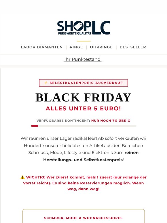Liebe Kundin, Unter 5€: Alles muss sofort raus! ⚠️