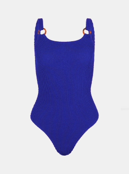 Strap Detail Crinkle Textured Swimsuit Blue