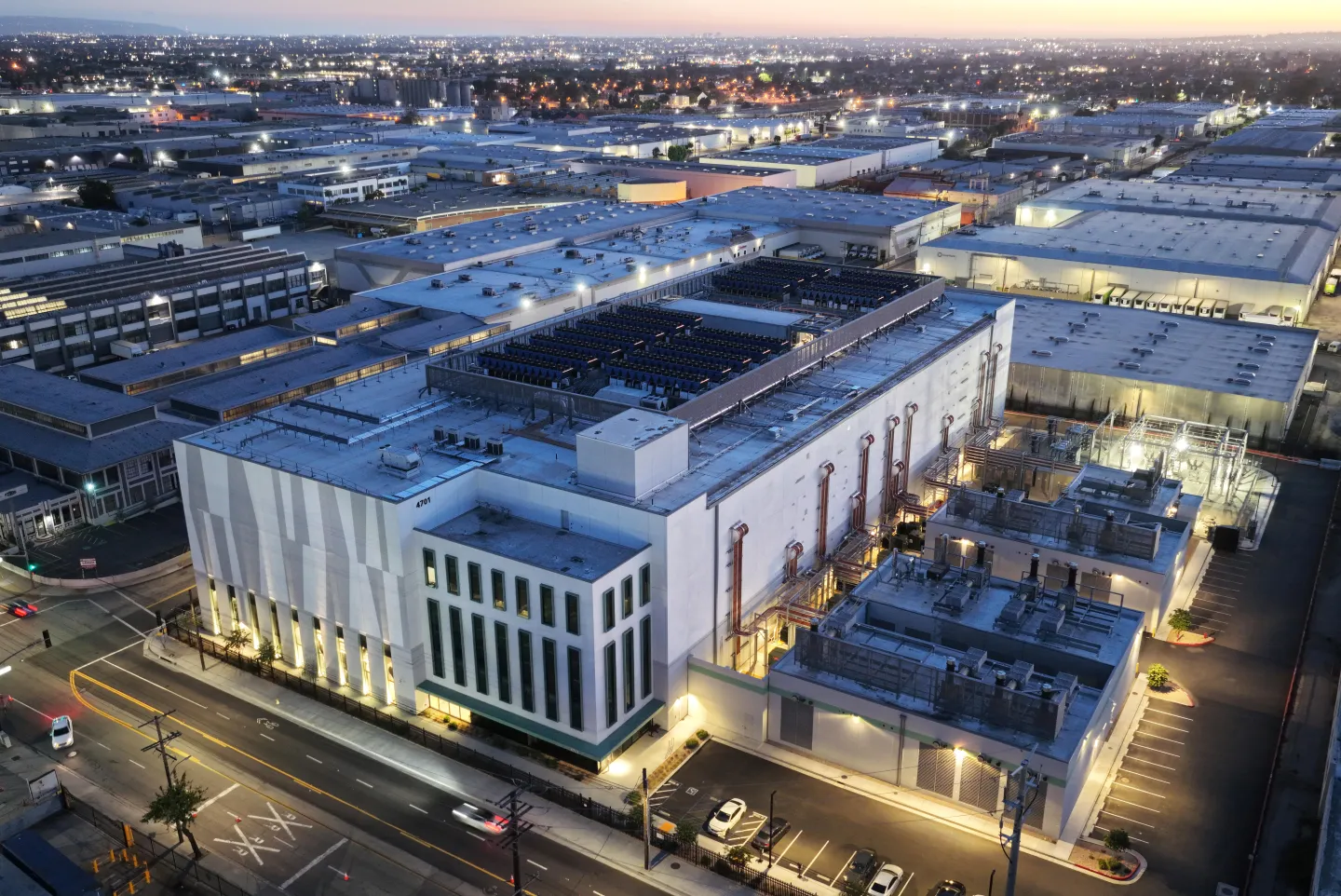 An aerial view of a 33 megawatt data center (C) with closed-loop cooling system on April 14, 2026, in Vernon, California. Mario Tama/Getty Images