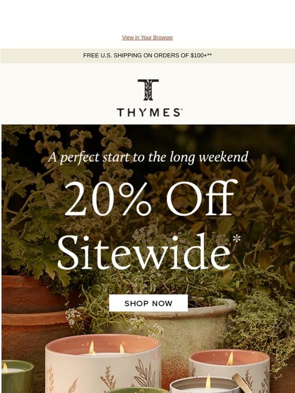 Thymes Memorial Day Sale Starts Now