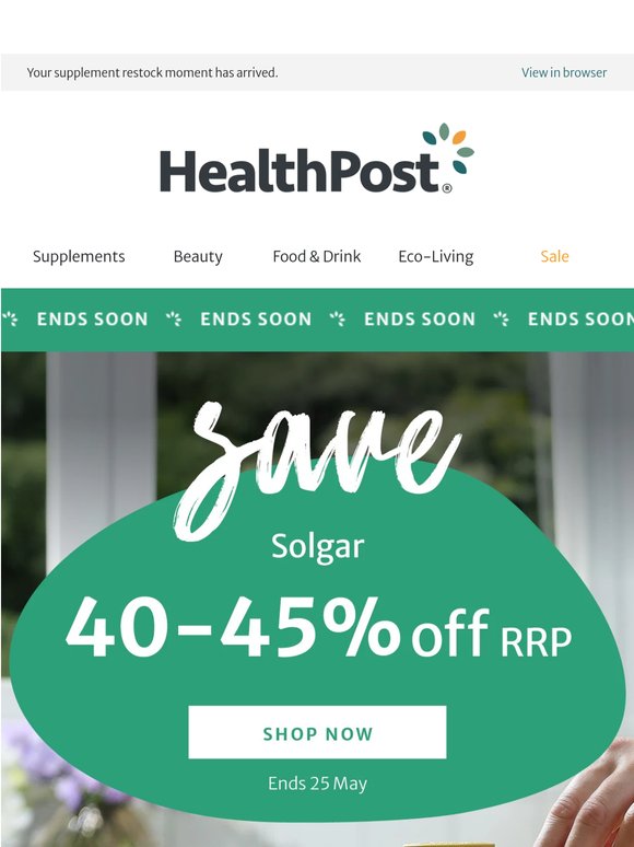 Ends soon: Solgar savings are here - 40-45% off RRP 💚