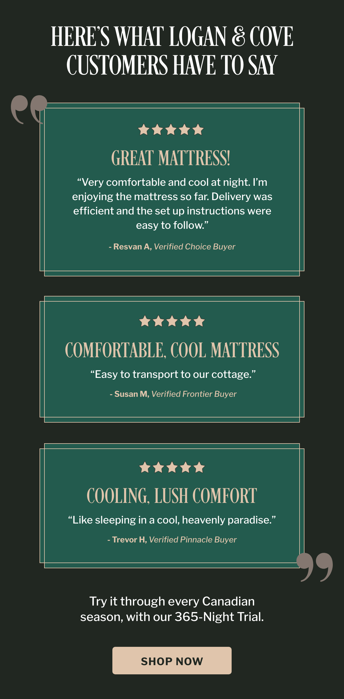 5-star reviews from happy Logan & Cove customers