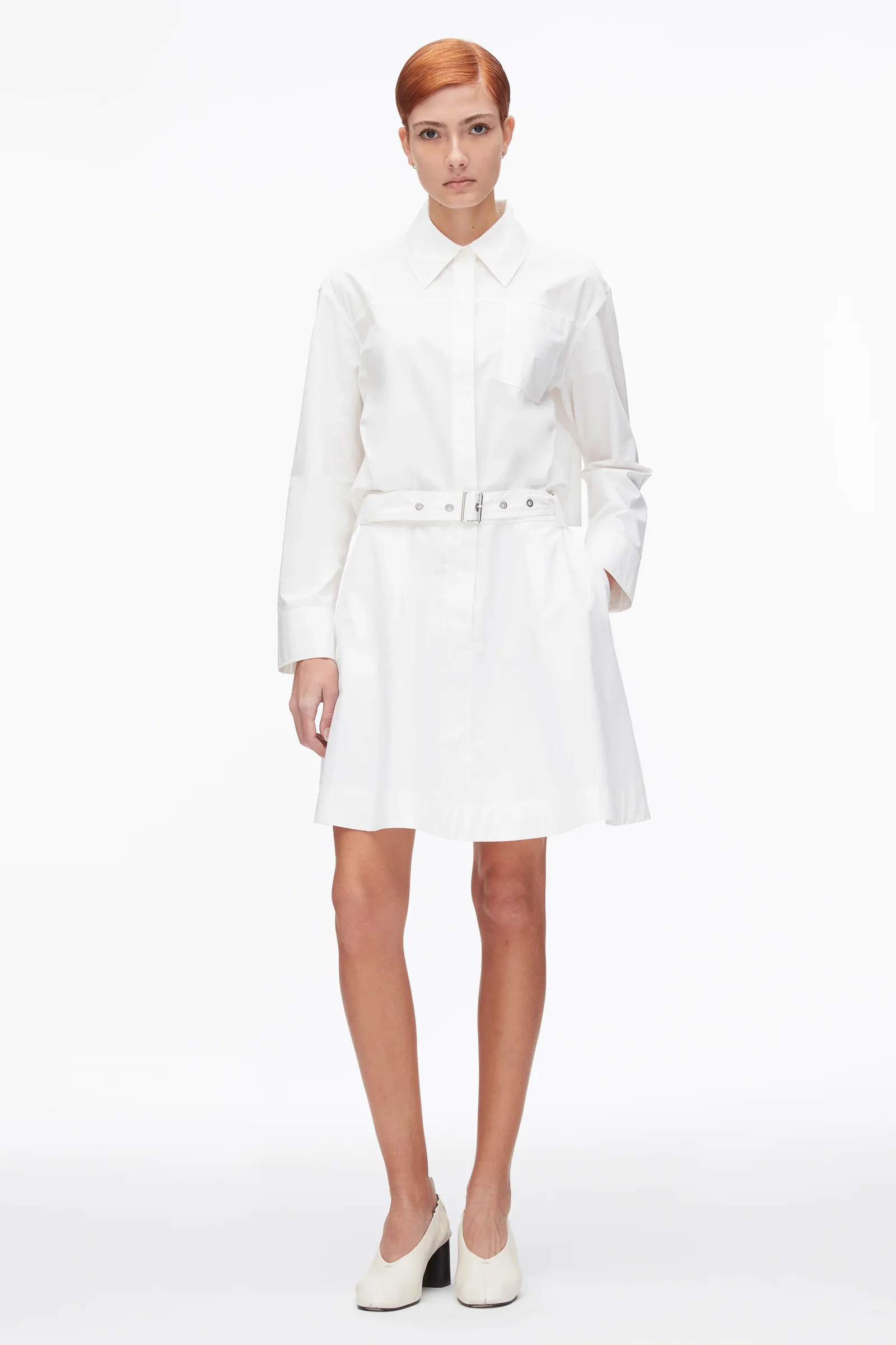 Image of Belted Structured Cotton Shirt Dress