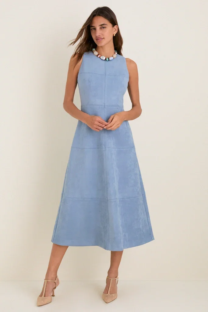 Image of Maison Blue Suede Manon Dress