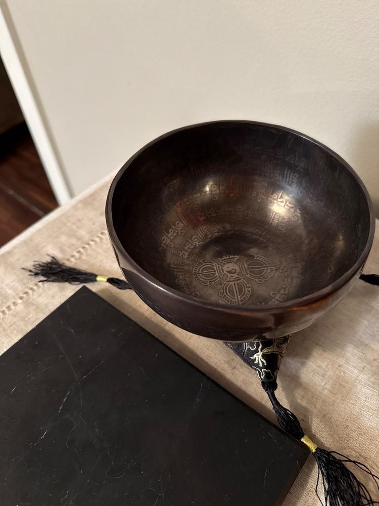 Large Infinity Bowl in black bronze finish.