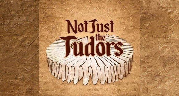 The cover art for the 'Not Just the Tudors' podcast, featuring a white pleated Elizabethan ruff collar against a textured brown background with stylised text.