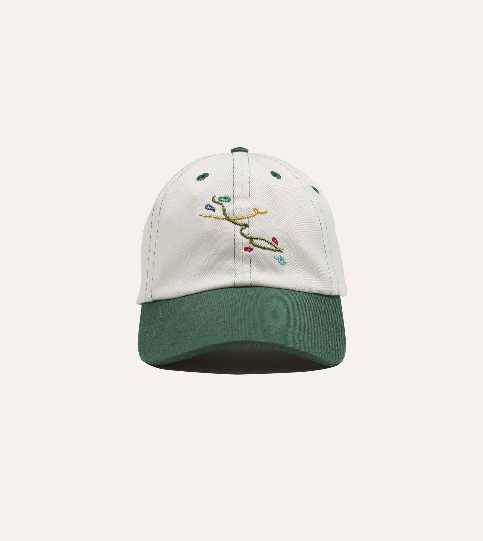Image of Mayumi Y. for Drake’s Ecru and Green Cotton Twill Baseball Cap