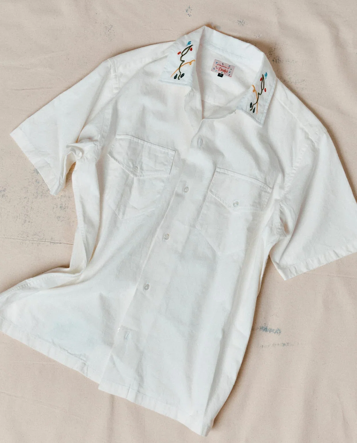 Image of Mayumi Y. for Drake’s Embroidered Cotton-Linen Camp Collar Short Sleeve Shirt