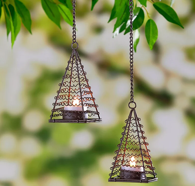 Elegant Solar Tea Light Danglers Set of 2