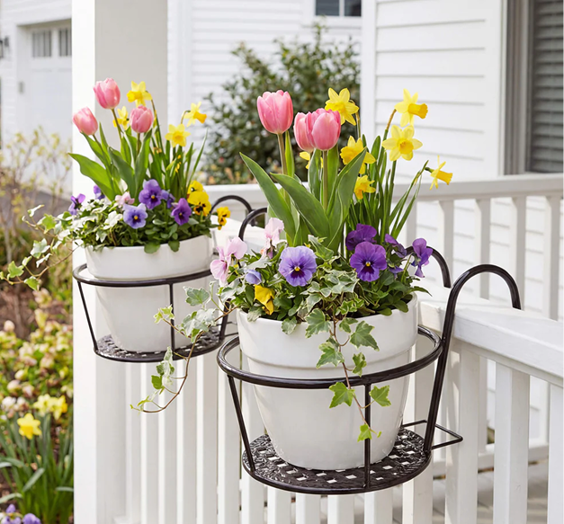 Railing Flower Pot Holders for Balcony or Deck 2 Pk
