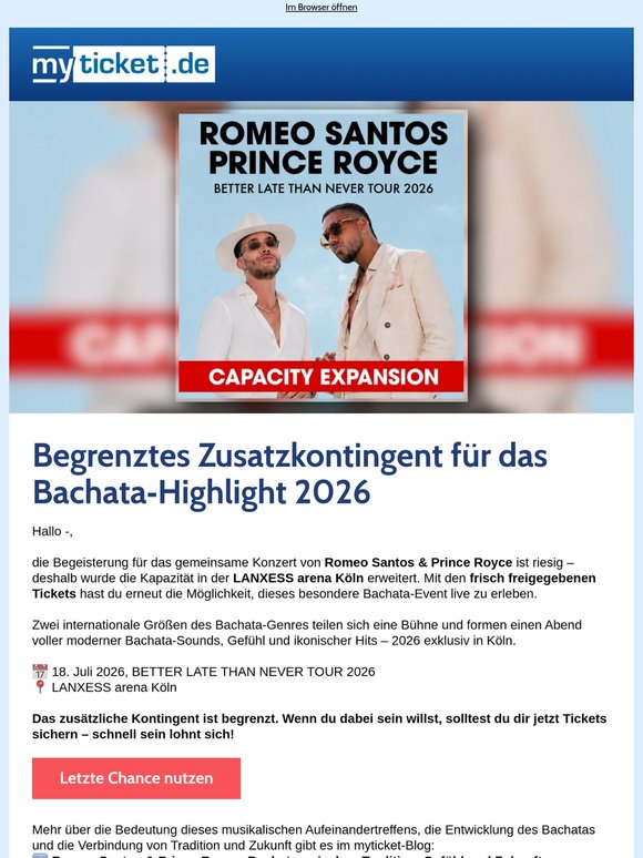 Zusatzkontingent für Romeo Santos & Prince Royce