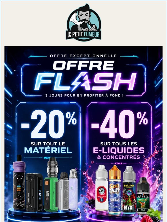 🔥 Cumulez -40% + 5% bonus sur les e-liquides !