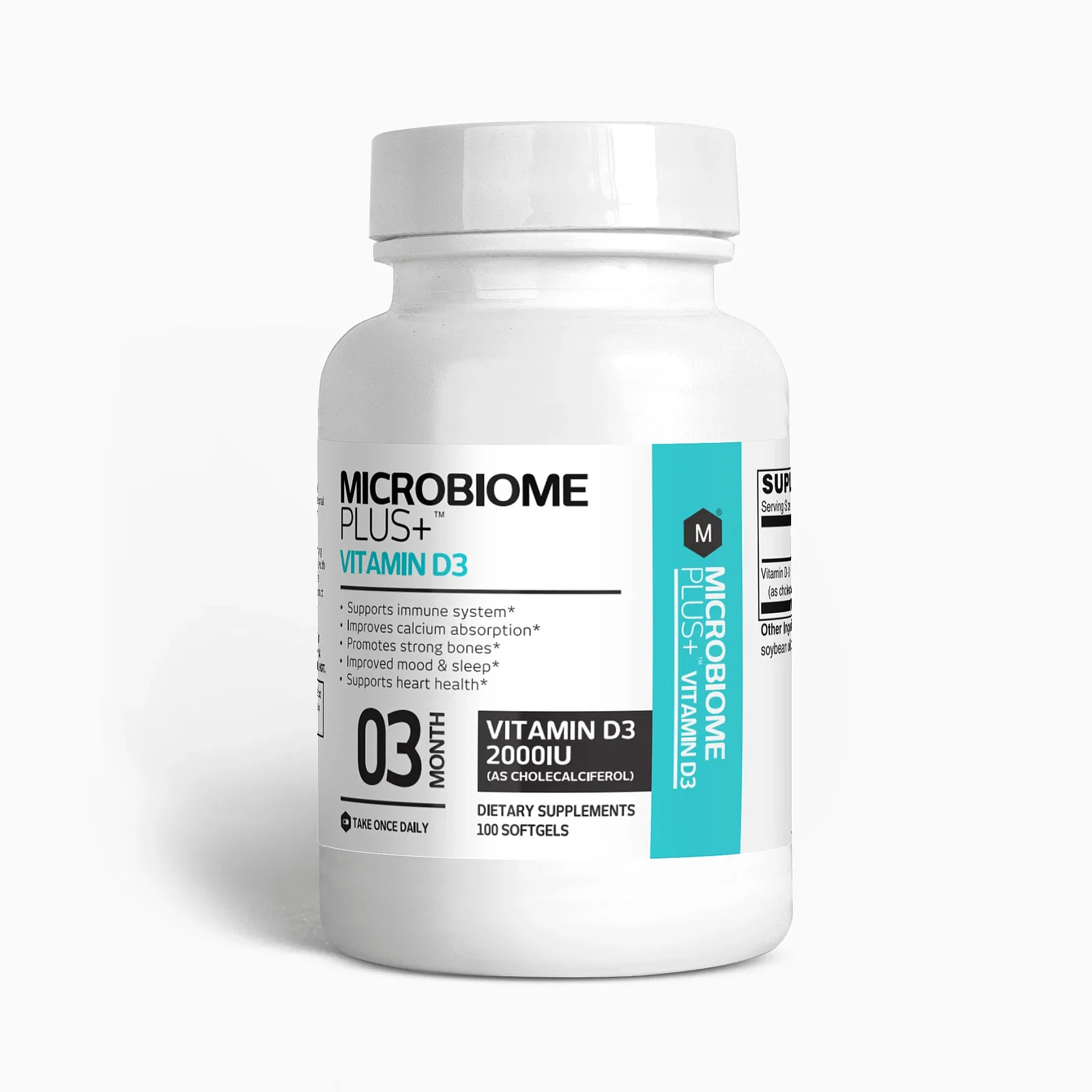 High Potency Vitamin D Supplement (2,000 IU) - Immune & Bone Support  | Microbiome Plus+