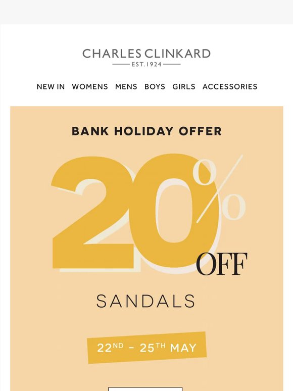 20% Off Sandals | Your Bank Holiday Treat ☀️