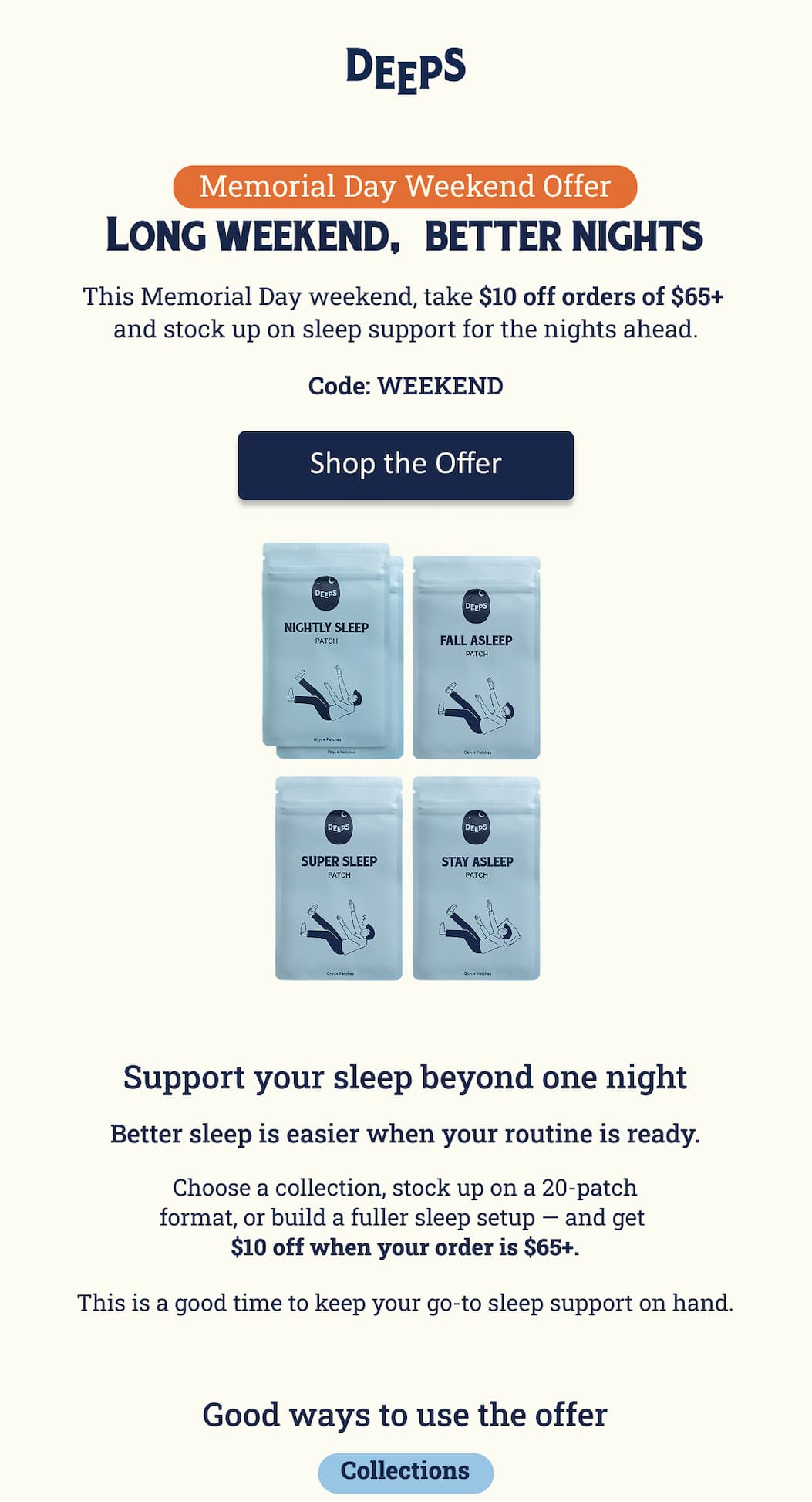 DEEPS Memorial Day sale email