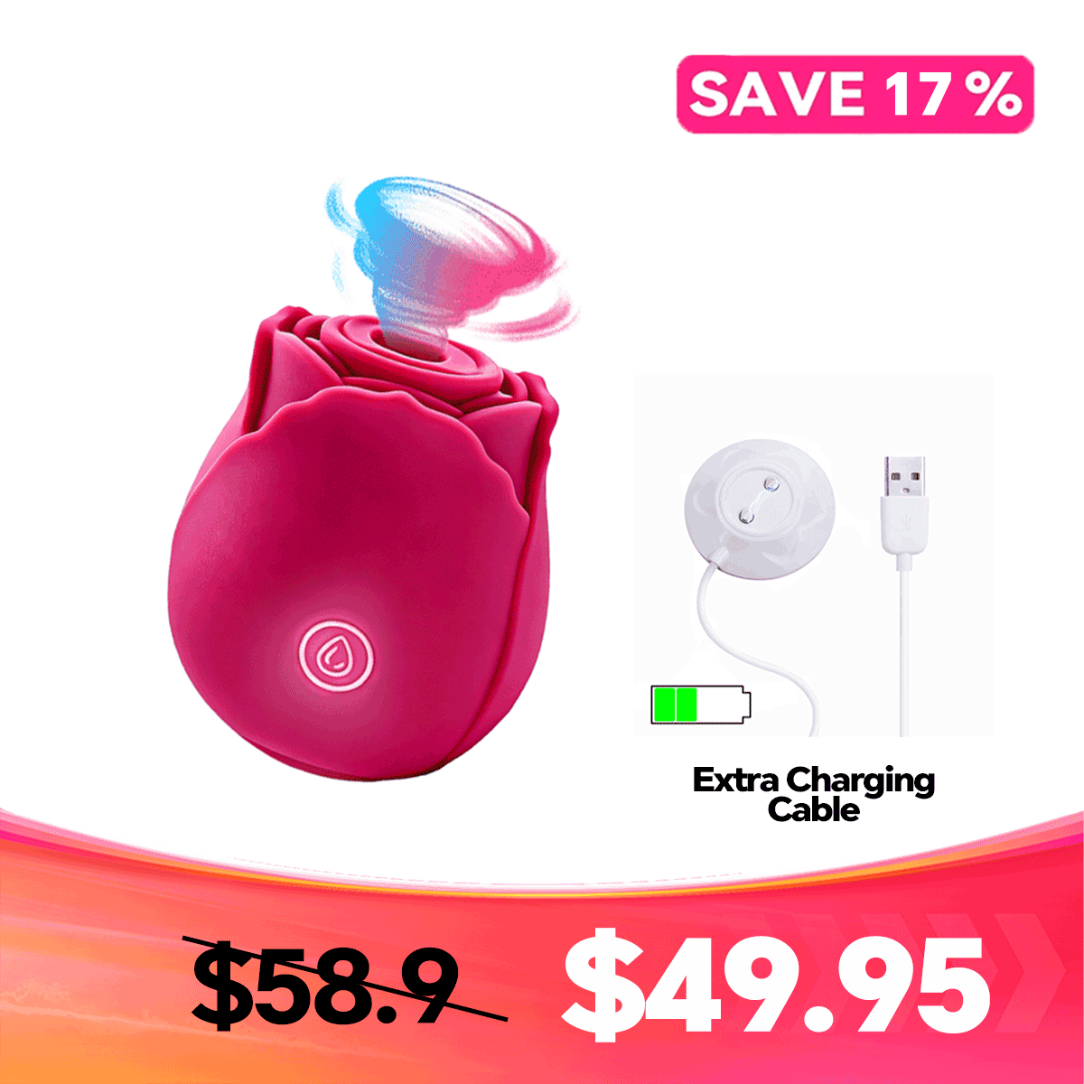 The Original Suction Rose Toy® in 6 Colors | Free Storage Bag Included - Extra Charging Cable Set