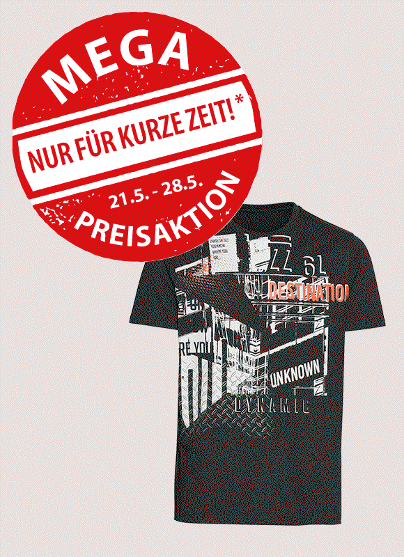 T-Shirt, Schwarz, Grafikprint in Blau und Weiß, Produktansicht, Vorderansicht