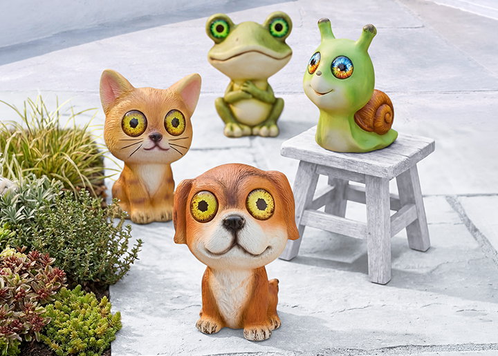 Hund Figur, Katze Figur, Frosch Figur, Schnecke Figur, alle mehrfarbig, Produktansicht