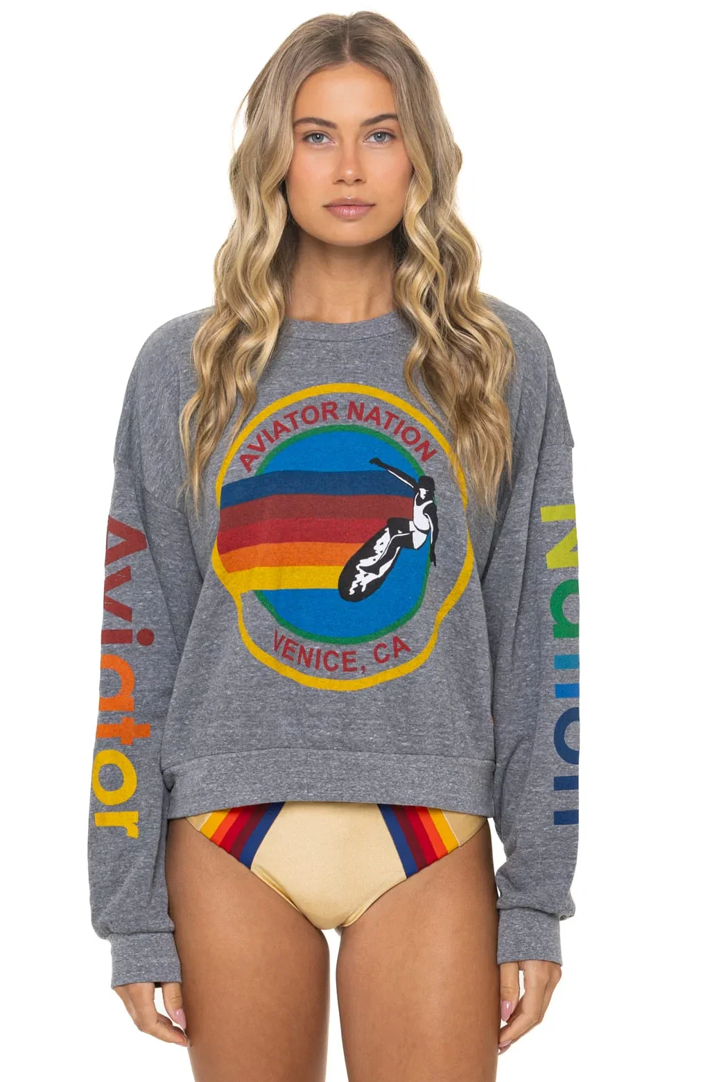 Image of AVIATOR NATION RELAXED CREW SWEATSHIRT - HEATHER GREY