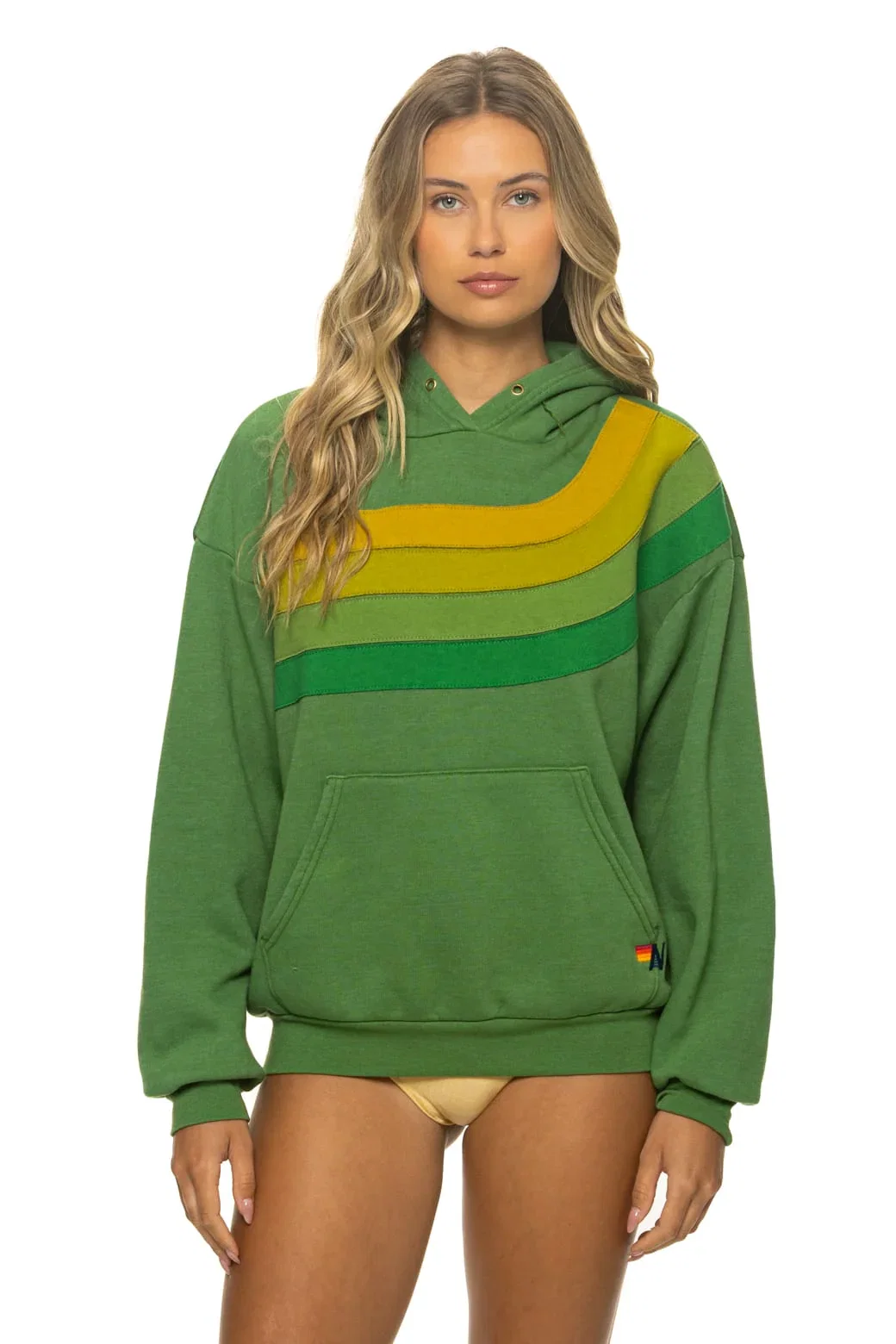 Image of WAVE STRIPE 4 PULLOVER HOODIE RELAXED - PALM // GREEN