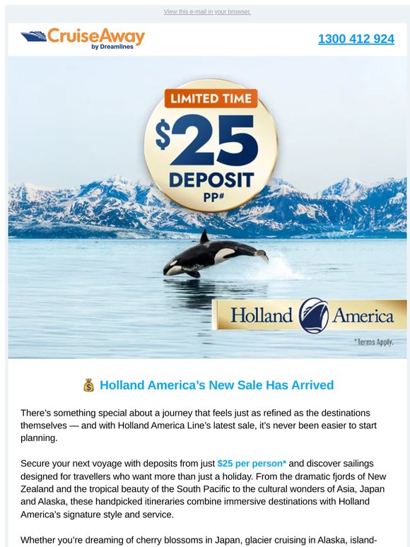 $25 Deposits with Holland America 🌏