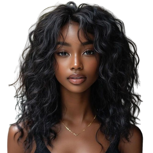 IDefinewigs Glueless Beach Wave With Bangs Lace Front Human Hair Wigs