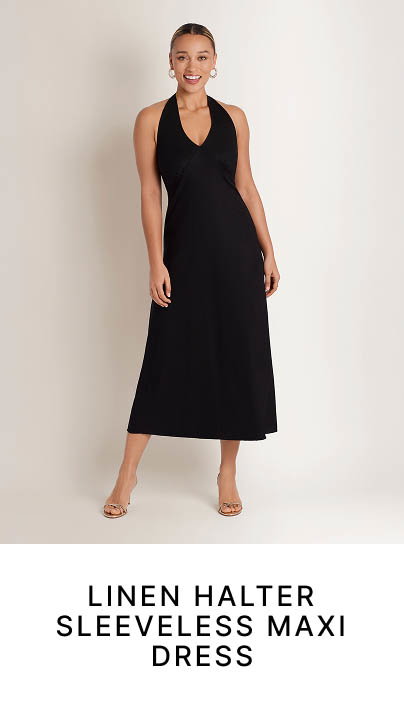 Linen Halter Sleeveless Maxi Dress