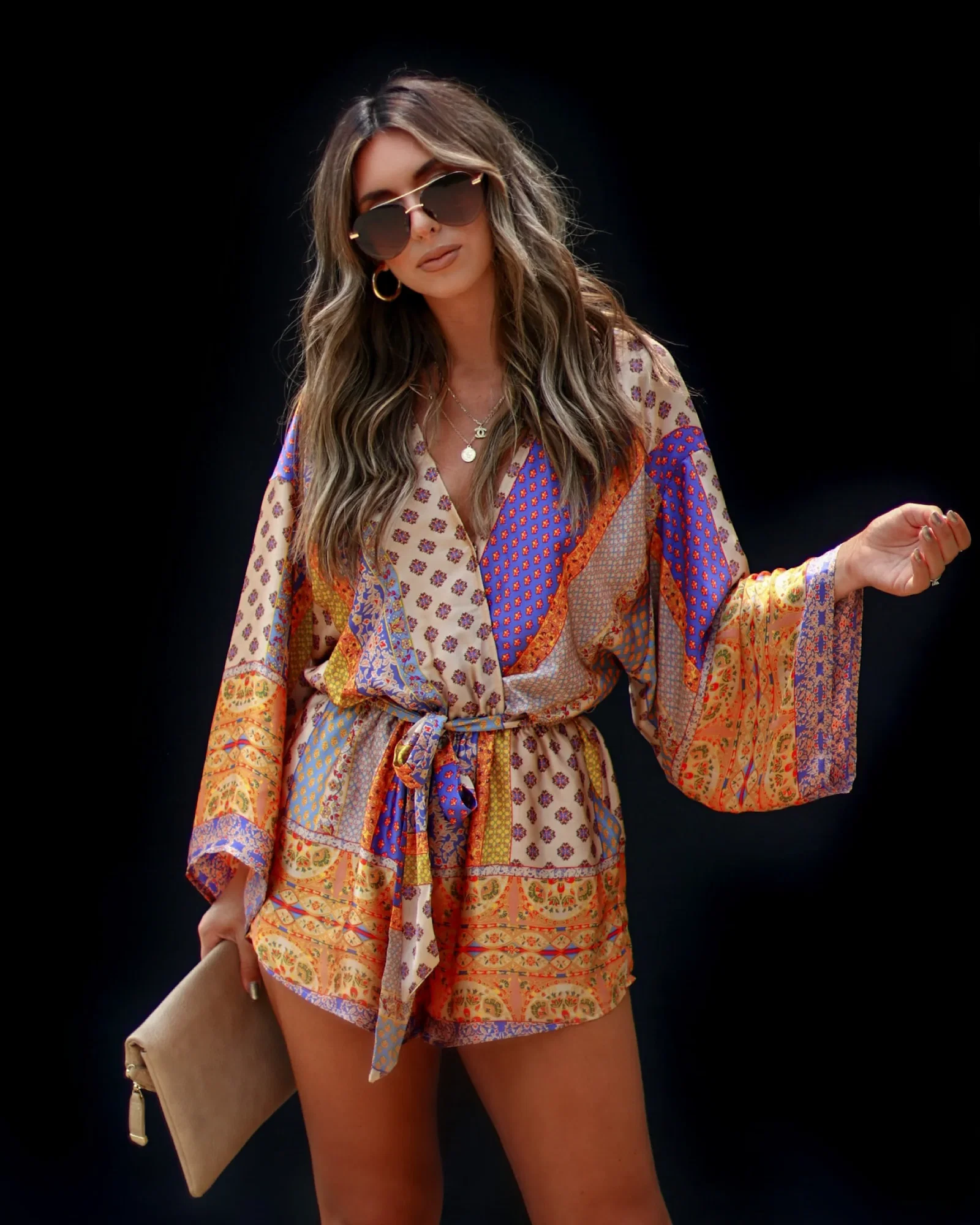 Image of Palm Canyon Satin Tie Waist Romper