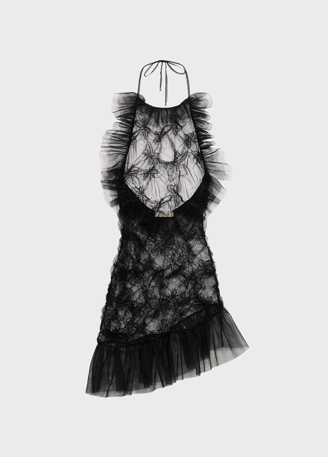 Short tulle dress with embroidery and ruffles