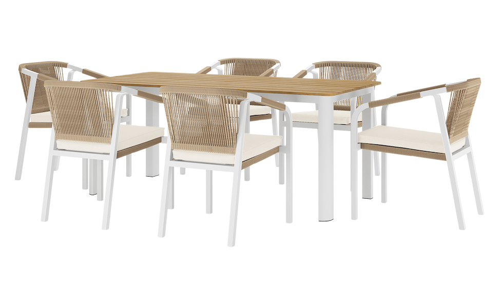 Vernon 6 Seater Wicker Outdoor Dining Set in Natural