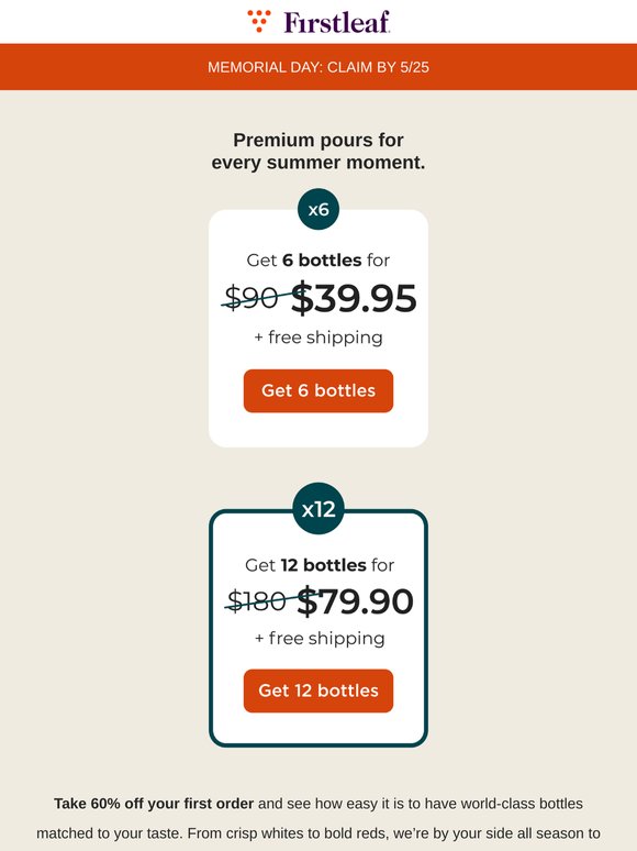 Effortless wines for weekend sips, $39.95 ends 5/25.