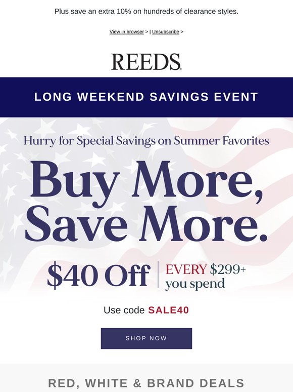 Memorial Day savings start now: $40 off $299+