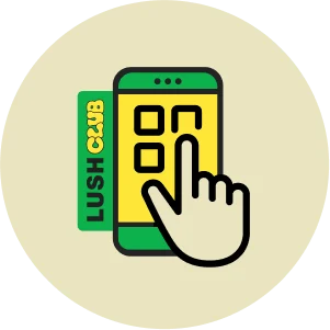Icon of a mobile phone and Lush Club logo
