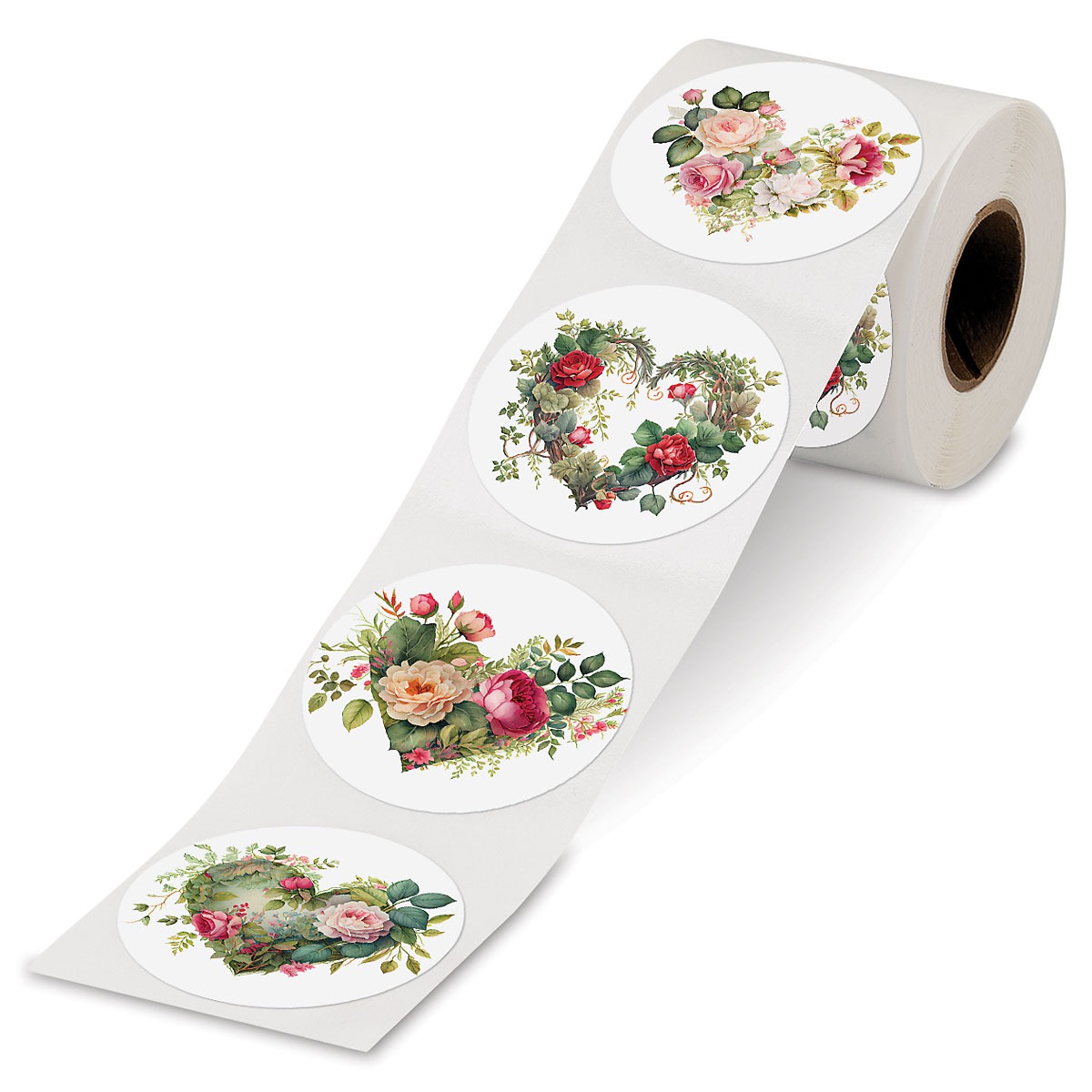 Image of Watercolor Floral Hearts Rolled Stickers