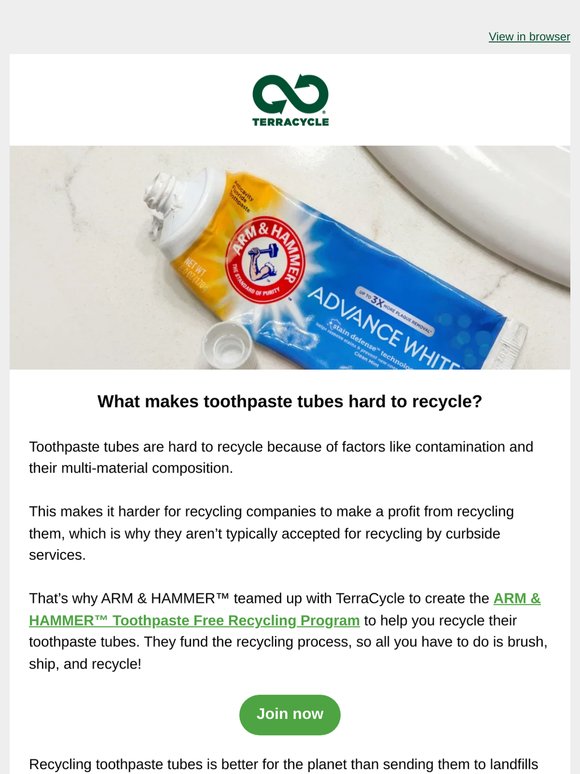 Toothpaste tubes may be hard to recycle, but TerraCycle makes it simple! 🦷🪥