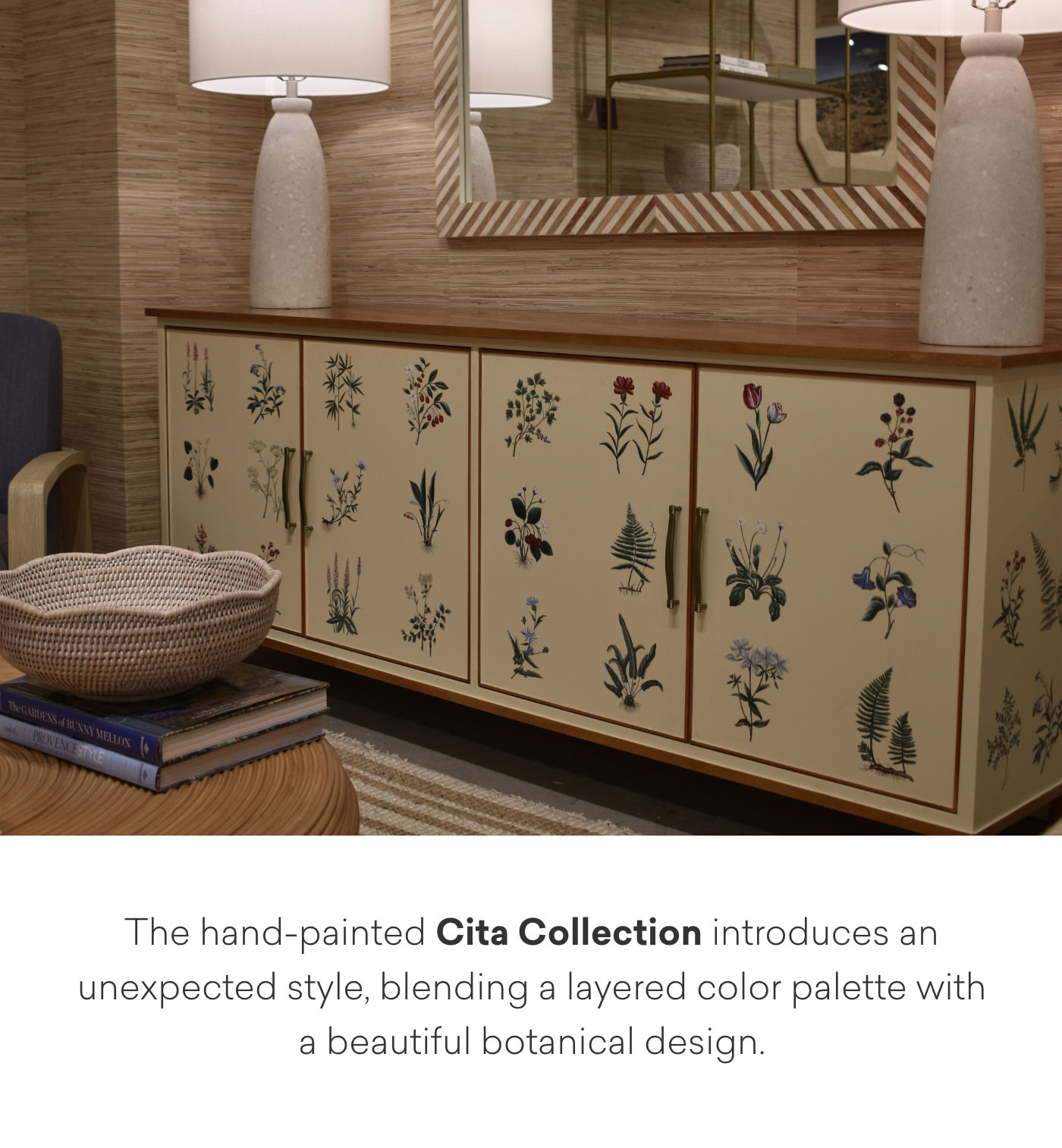 The hand-painted Cita Collection introduces an unexpected style, blending a layered color palette with a beautiful botanical design.